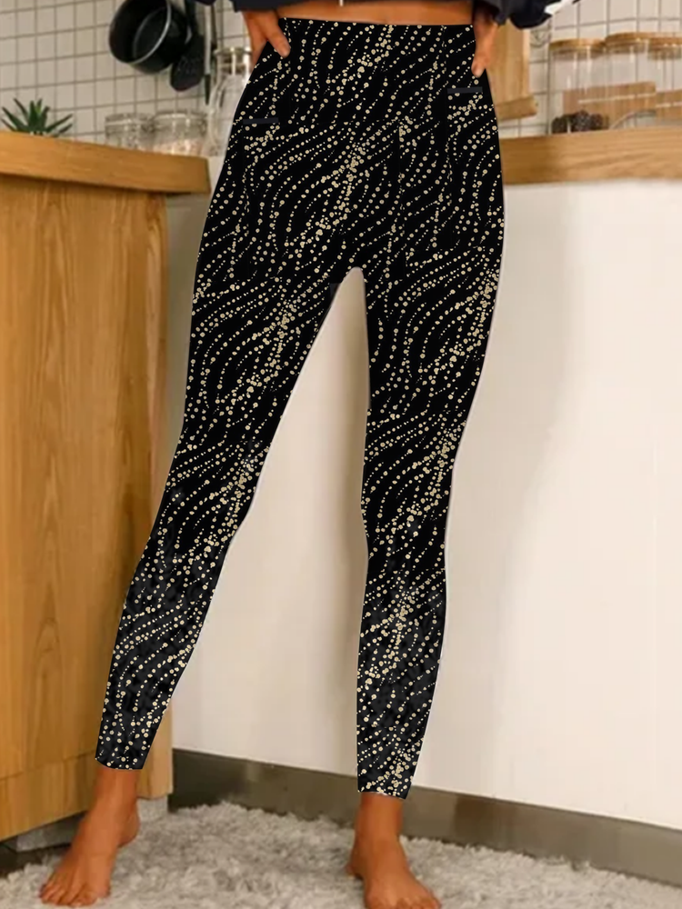 Women's Black legging Christmas Shinny Golend Glittering Print Thick Warm Elastic Leggings QS90