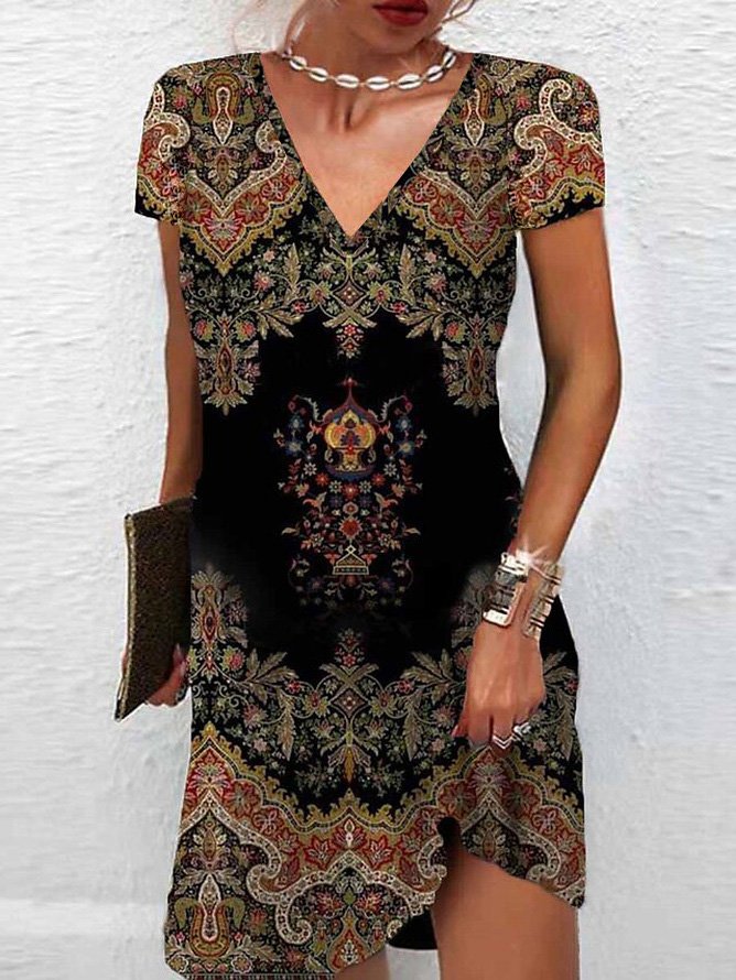 Loose Ethnic V Neck Casual Dress WE99