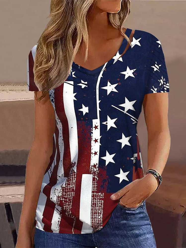 Country Casual/Independence Day Design Knit T-Shirt QW66