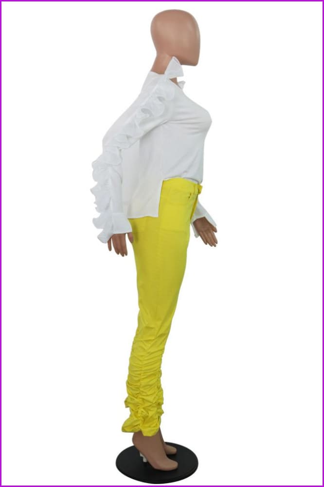 Chic Solid Color Ruched Flare JeansDE941 - Furdela