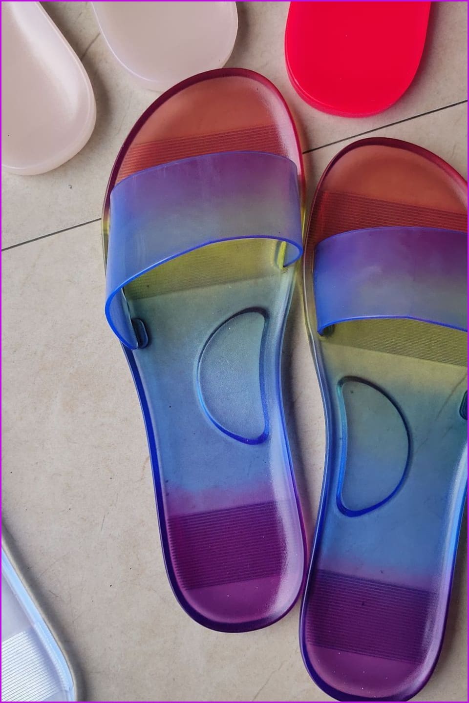 Colorful Transparent Frosted Beach Slippers F809 - Furdela