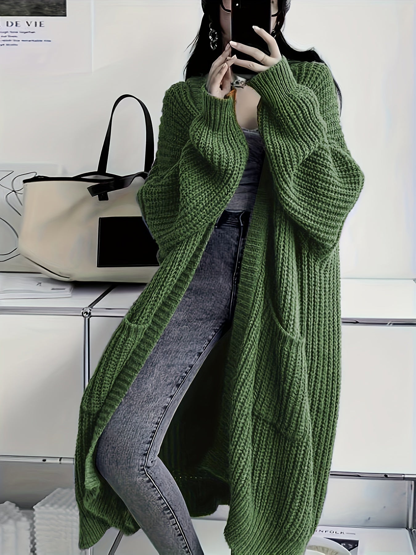 Solid Open Front Loose Knit Cardigan FJ3541 Furdela