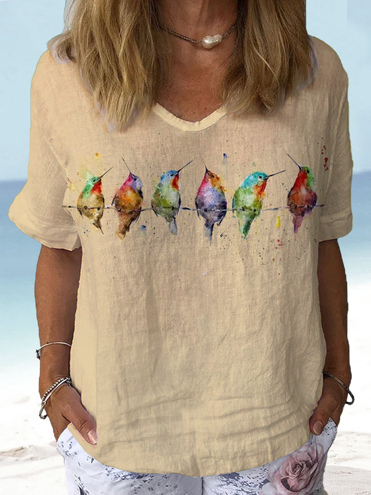 Women's Watercolor Hummingbirds Print Lounge Top F4153