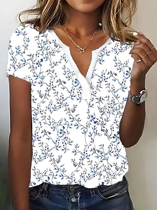 V Neck Loose Floral Casual T-Shirt cc199