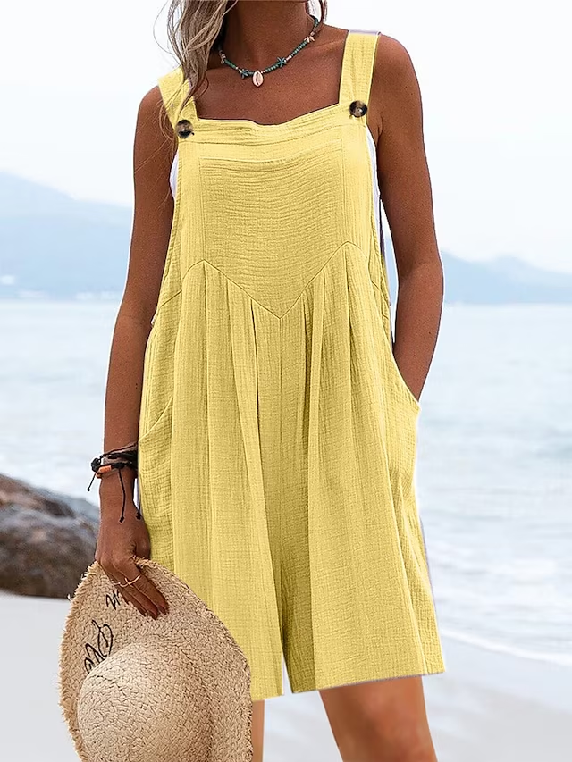 Buttoned Loose Linen Cotton Bib Pants QN106