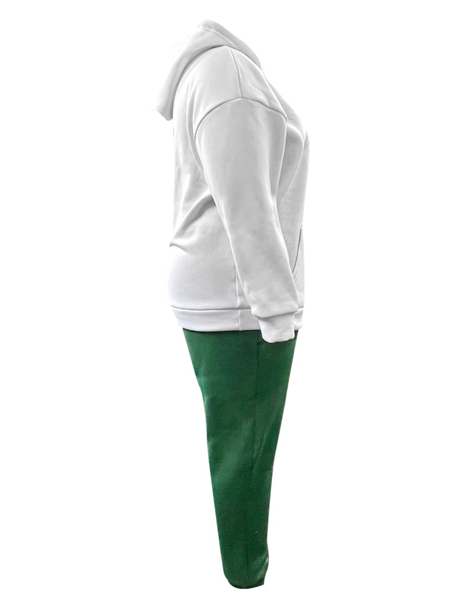 Plus Size Lip Letter Print Kangaroo Pocket Tracksuit Set BO1113