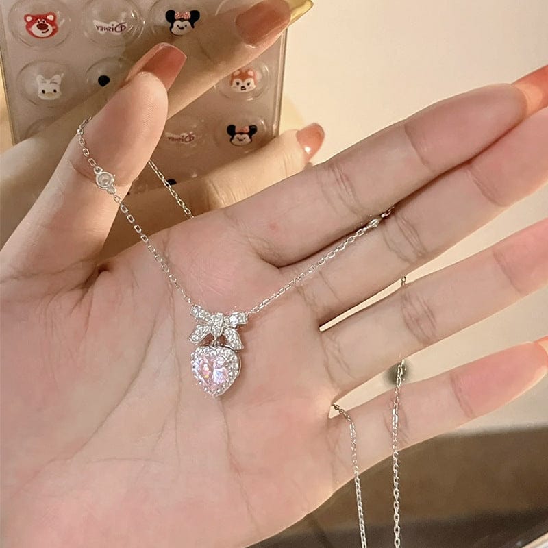 Pink Bowknot Heart Necklace
