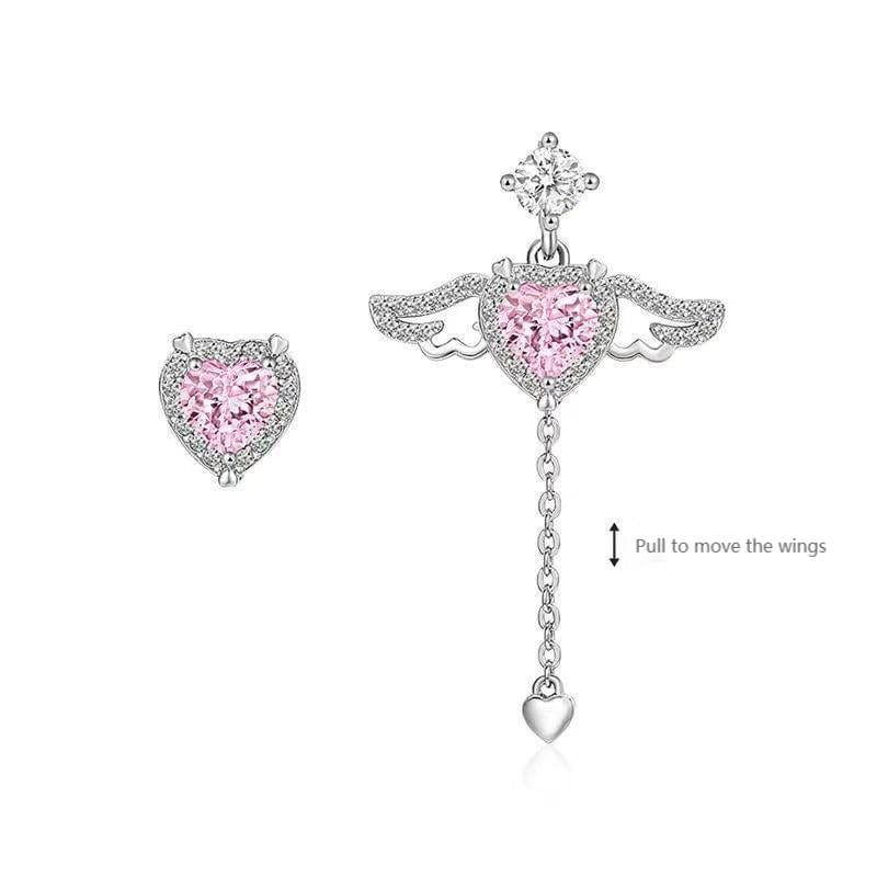 Pink Heart Wings Earrings