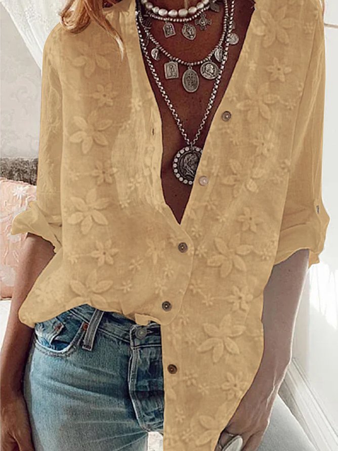 Women's Lace Stitching Cotton Linen Long Sleeve Shirt mm299