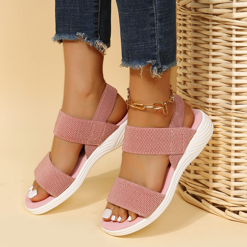Women's Wedge Heeled Sandals, Platform Open Toe Solid Color Ankle Strap Sandals, Women's Comfy Open Toe Sandals SE1044