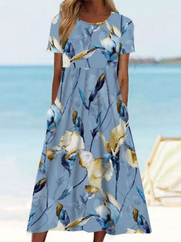 Casual Crew Neck Floral Dress QM63