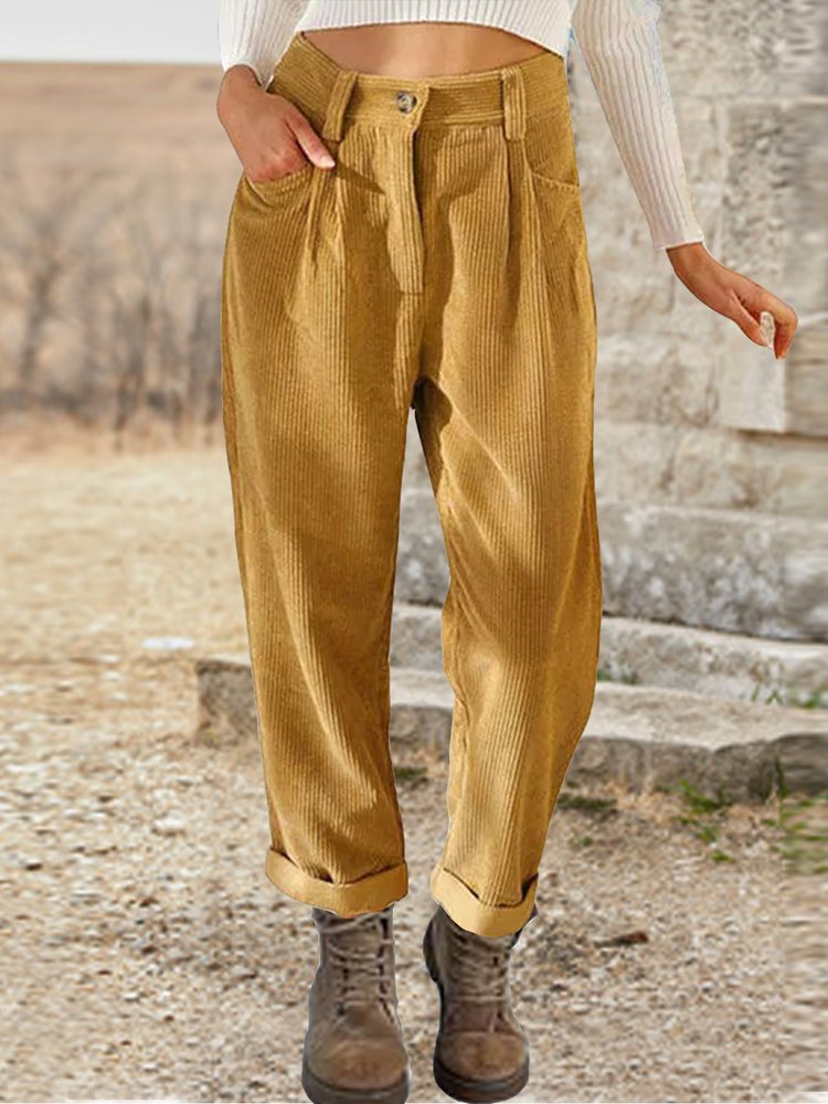 Casual Corduroy Plain Zipper Pants WK101