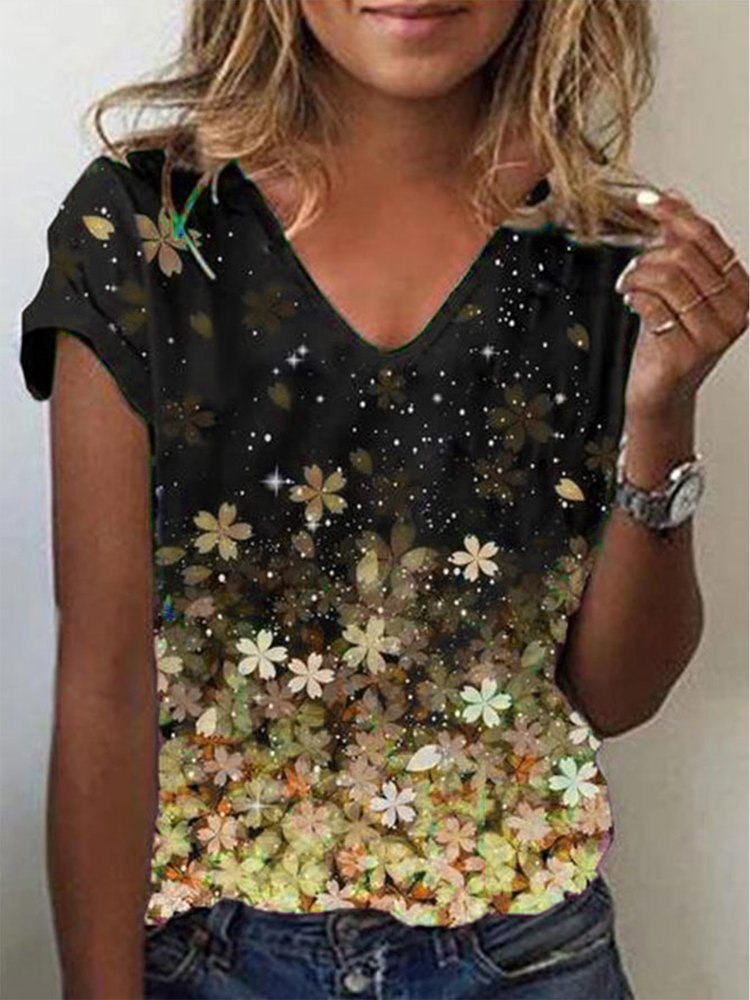 Casual V Neck Floral T-Shirt QH93