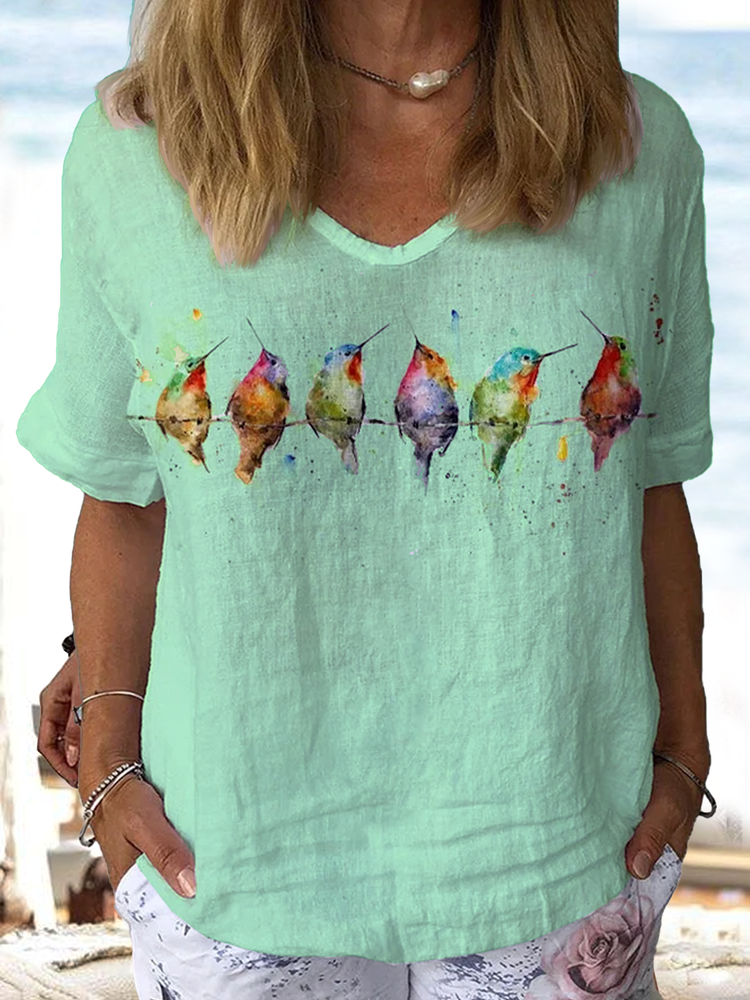 Women's Watercolor Hummingbirds Print Lounge Top F4153
