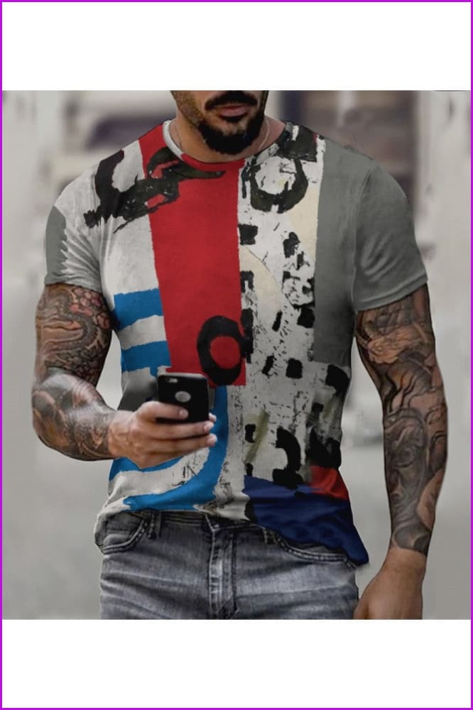 Easy Matching Contrast Color Short Sleeve Tee For Men - Furdela Wholesale
