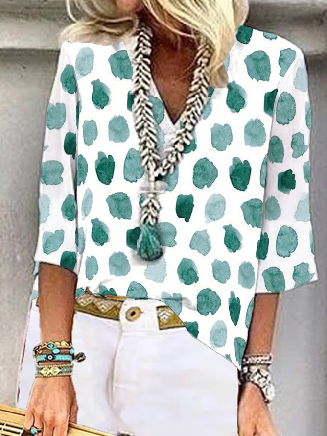Women's Casual Holiday Weekend Floral T-shirt Tee polka dots Short Sleeve Print Geometric Round Neck Basic Top mm282