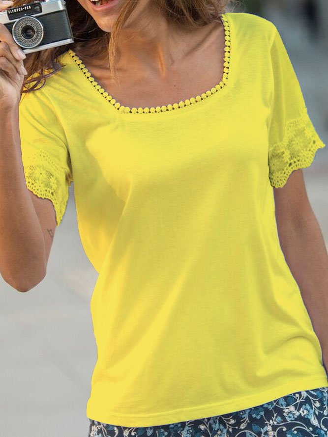 JFN Square Neck Solid Lace Basic T-Shirt/Tee cc159