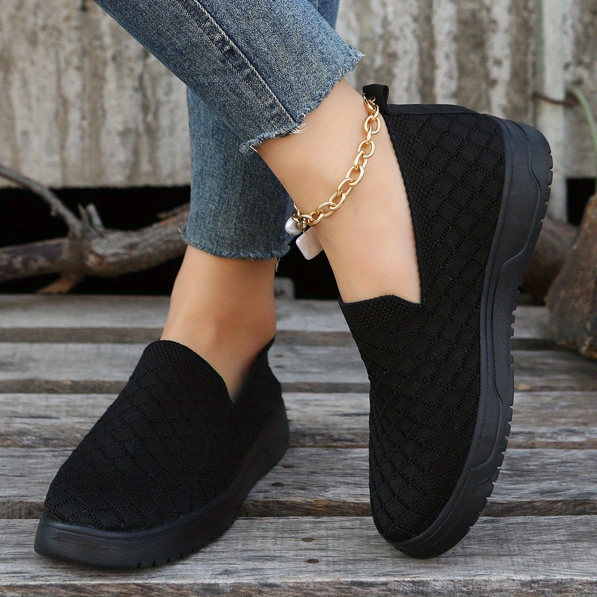 Women's Knit Flat Loafers, Casual & Breathable Slip On Walking Sneakers, Low Top Sneakers SE1028