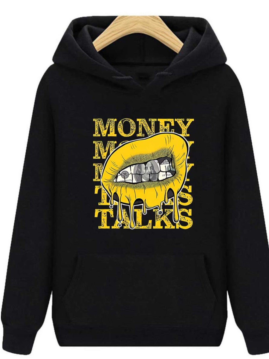 Plus Size Lip Letter Print Kangaroo Pocket Hoodie BO306