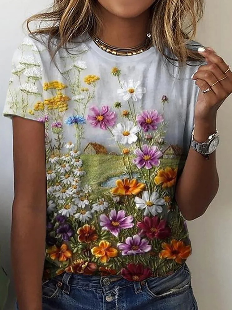 Loose Vacation Knitted Crew Neck T-Shirt cc155