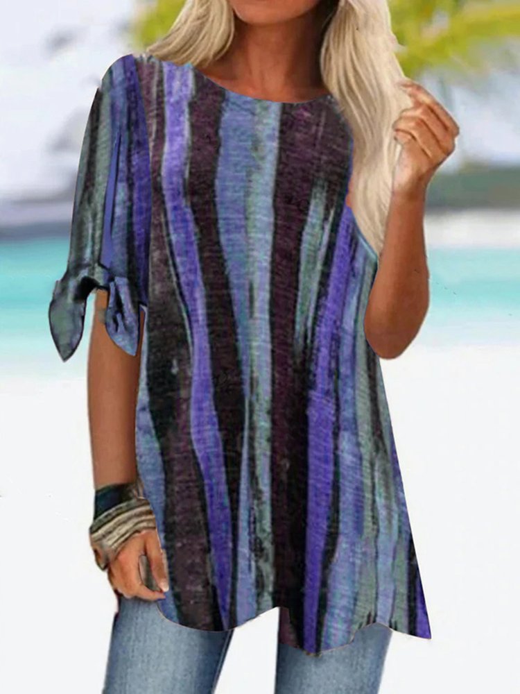 Crew Neck Casual Color Block Loose T-Shirt cc191