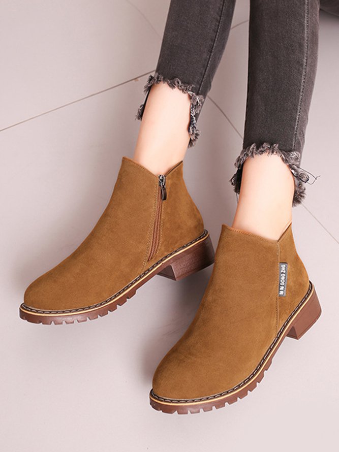 Women British Style Urban Round Toe Comfortable Zip Chunky Heel Low Heel Boots PJ56 - Furdela