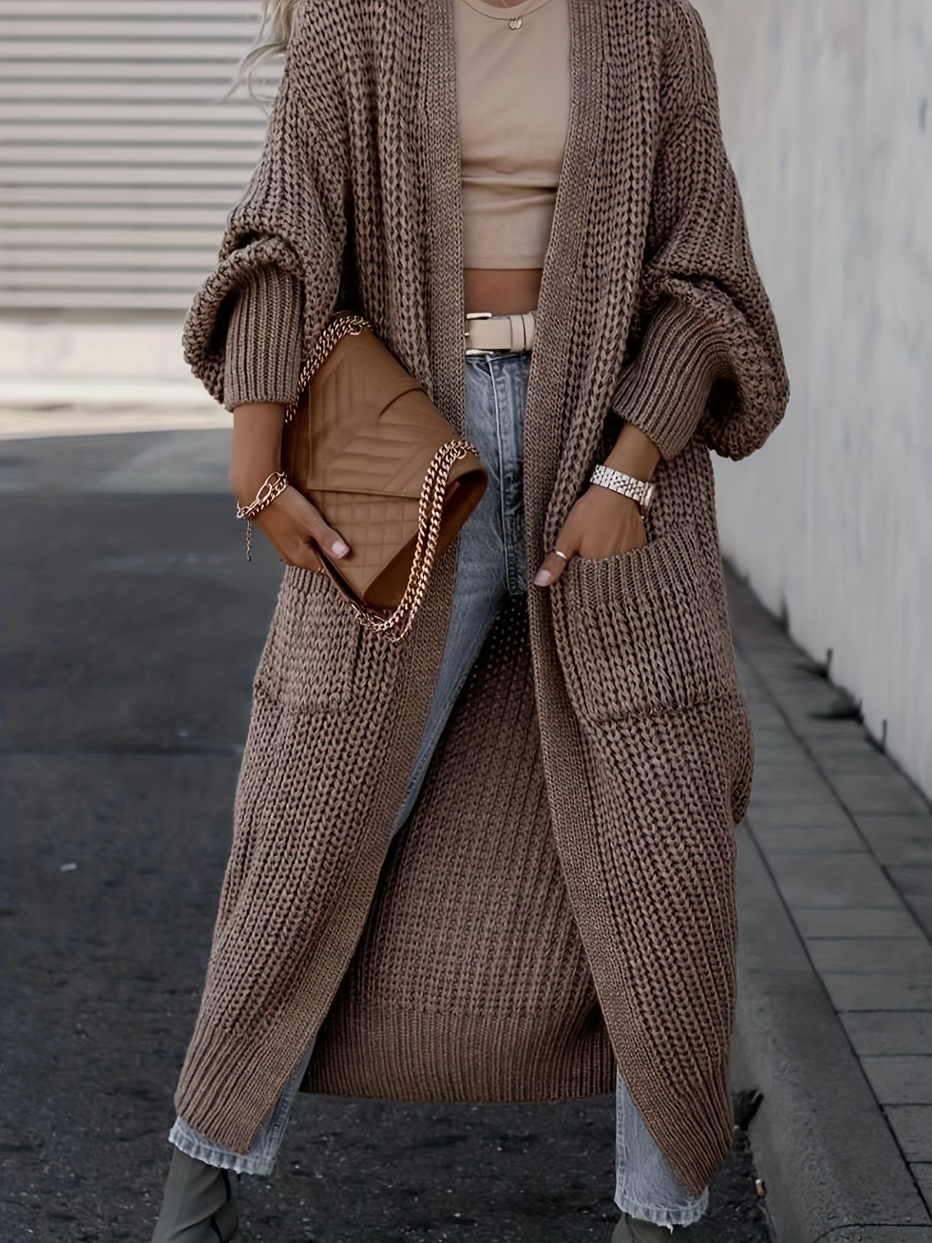 Solid Open Front Pocket Cardigan DN6321 Furdela
