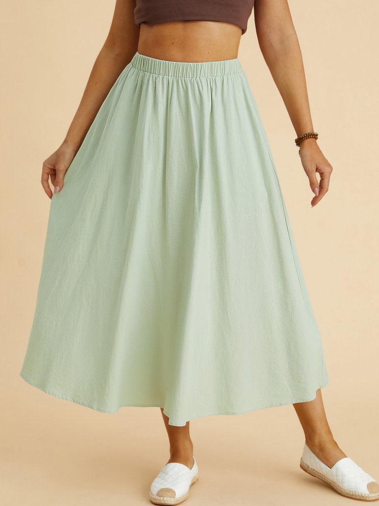 Holiday Green Solid Loose Casual Skirt QS93