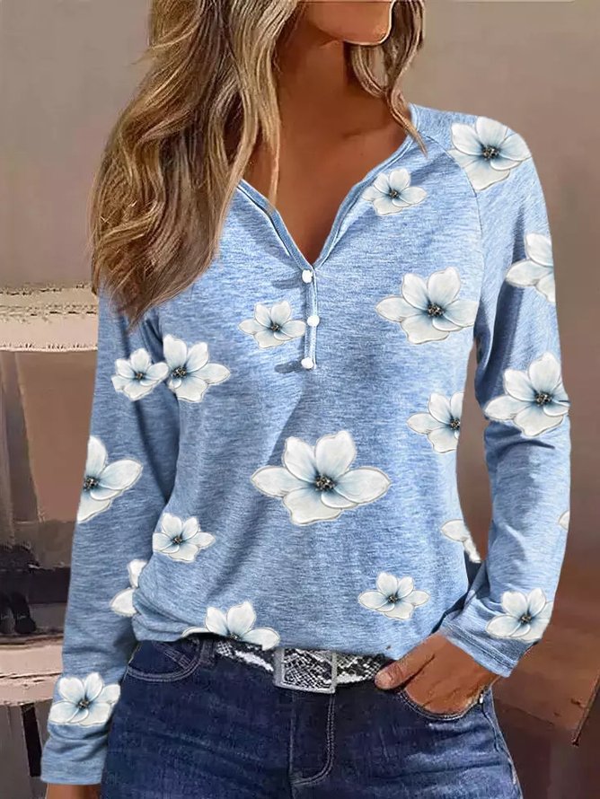V Neck Floral Loose T-Shirt QV108