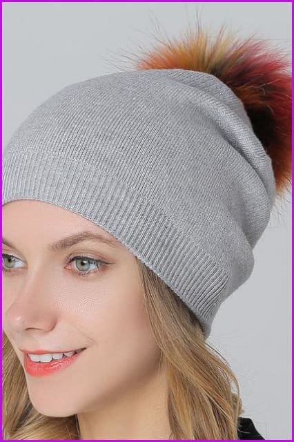 Fox Fur Pompom Mix Colors Cap - Furdela