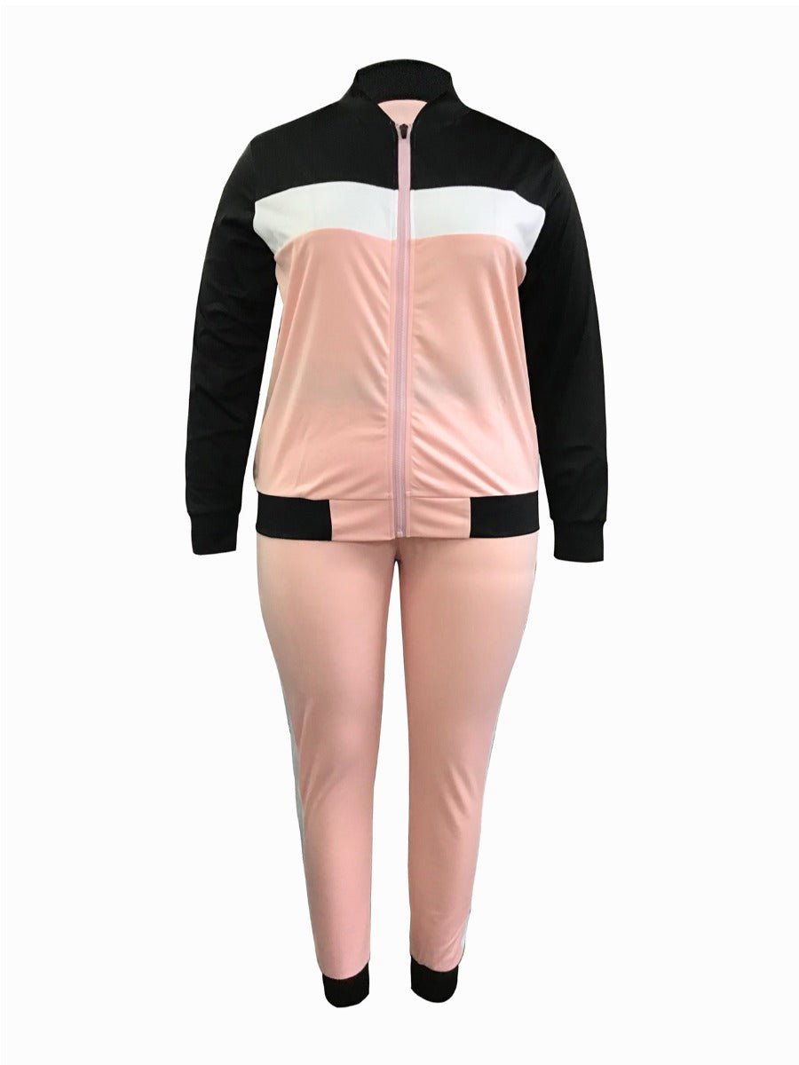 Plus Size Color Lump Patchwork Pants Set AT9019