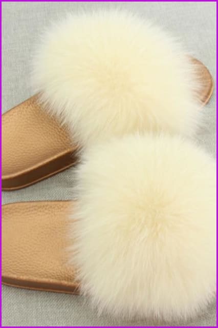 Golden PVC Sole Fox Fur Slides F007 Page 1 - Furdela