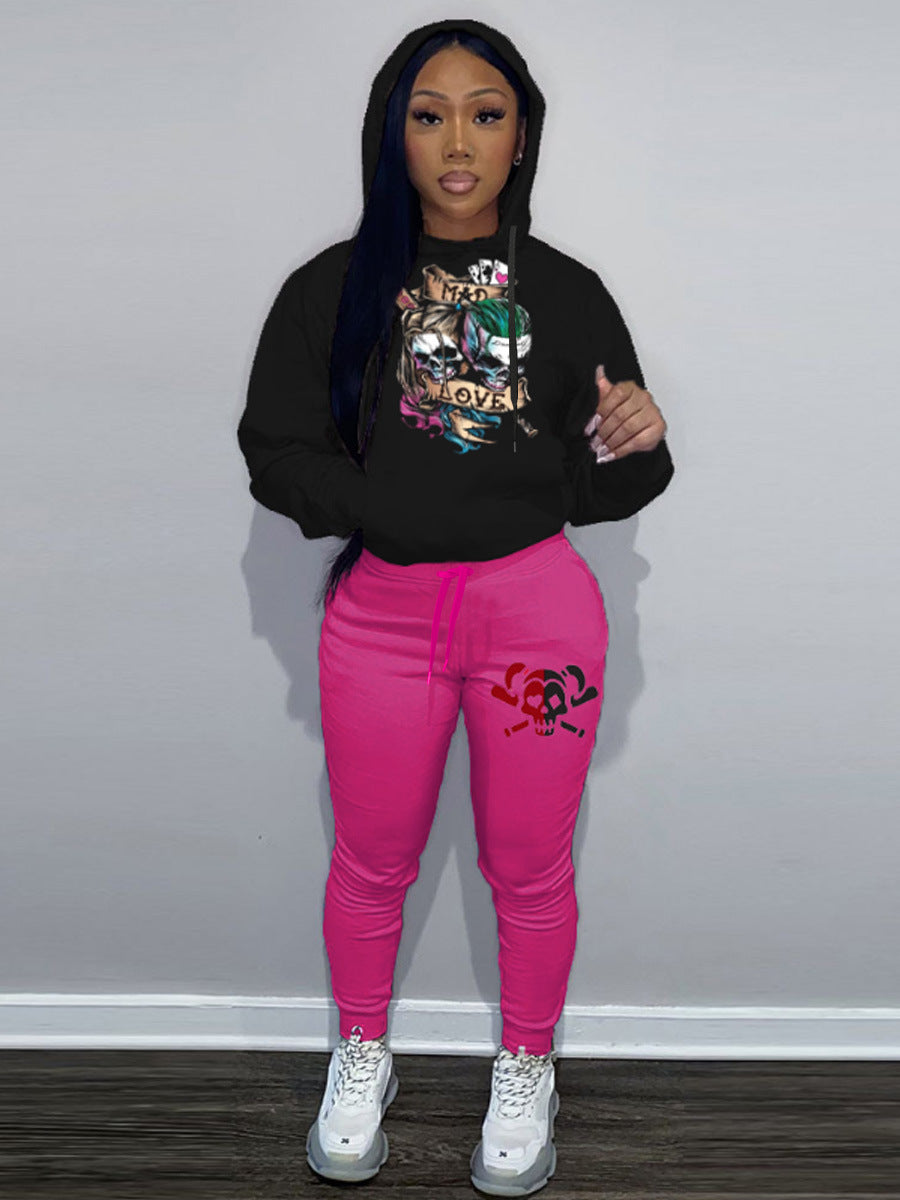 Drawstring Mixed Print Two-piece Pants Set AR70109