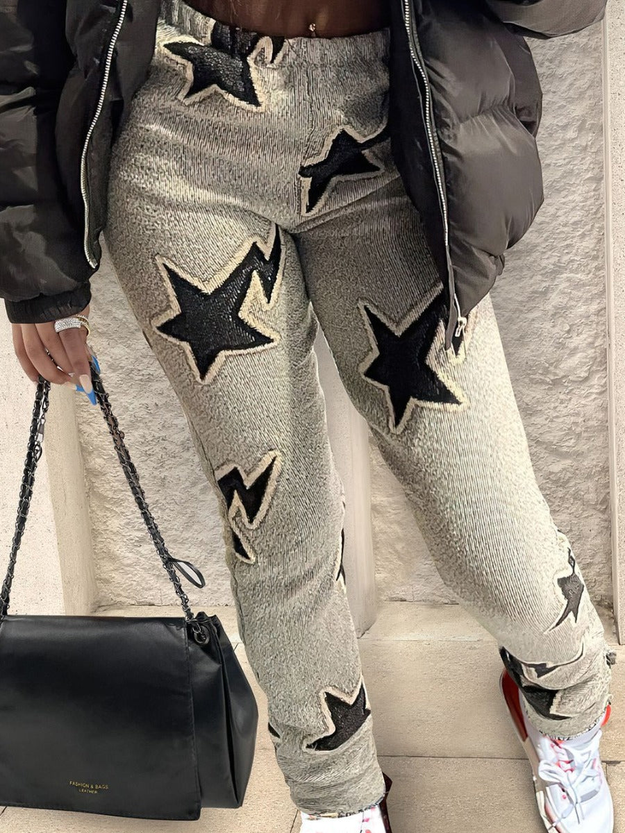 Mid Waist Star Decor Pants AT8043