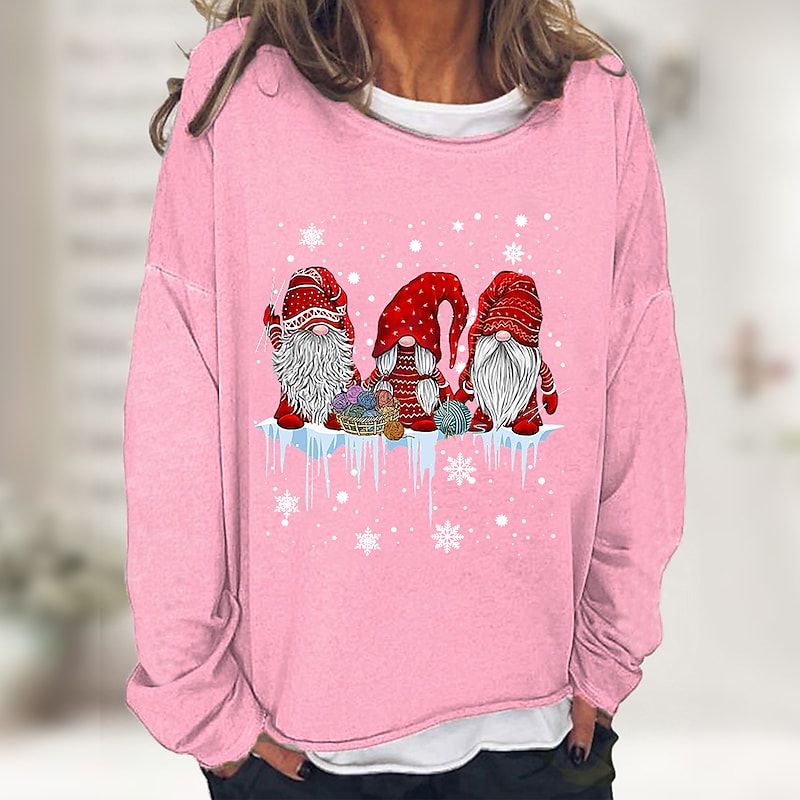 Women's Sweatshirt Pullover Active Streetwear Green Black Blue Graphic Snowflake Gnome Loose Fit Christmas Round Neck Long Sleeve S M L XL XXL 3XL PC119