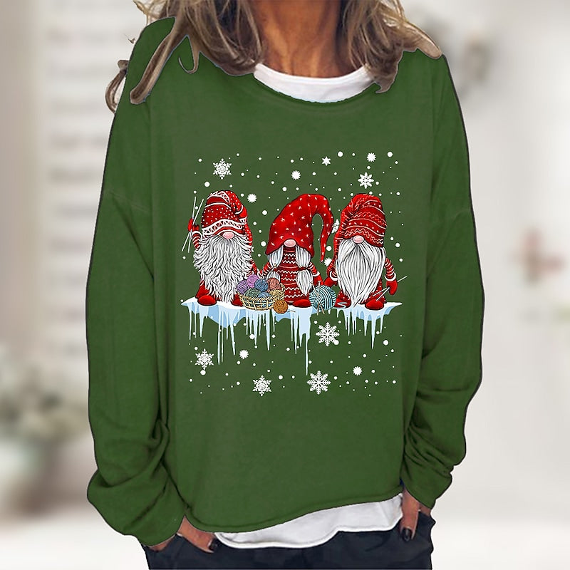 Women's Sweatshirt Pullover Active Streetwear Green Black Blue Graphic Snowflake Gnome Loose Fit Christmas Round Neck Long Sleeve S M L XL XXL 3XL PC119
