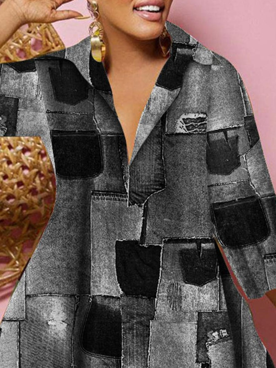 Plus Size Imitation Denim A Line Loose Dress AT8026