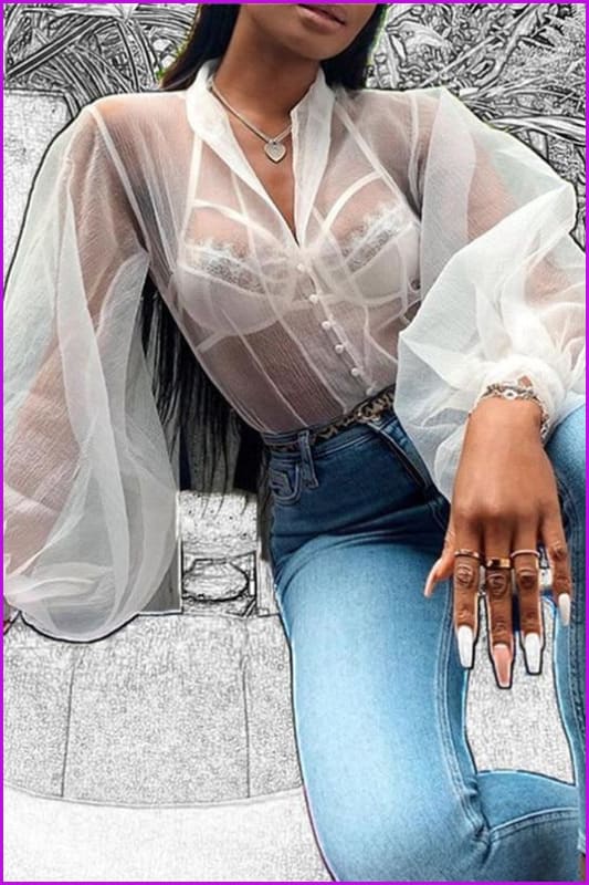 Mesh Causal Blouse - Furdela