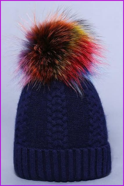Multi Colored Raccoon Fur And Knited Hat DY1727 - Furdela
