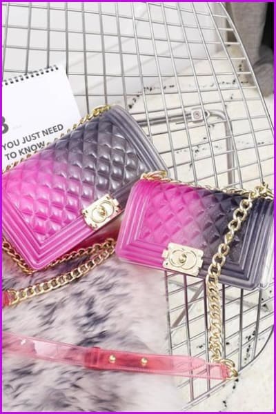 Plaid Jelly Gradient Transparent Cross Body Bag F055 - Furdela