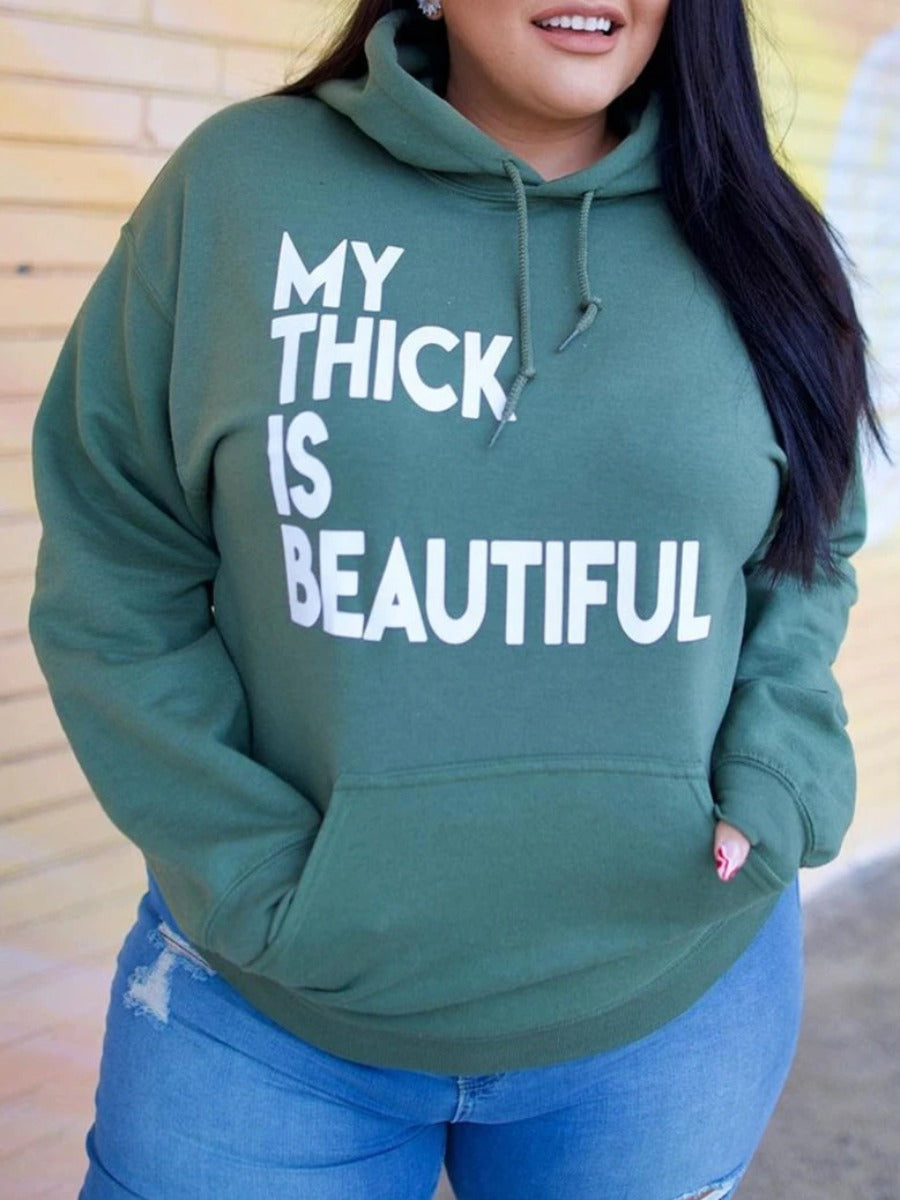 Plus Size Letter Print Kangaro Pocket Hoodie AR50103