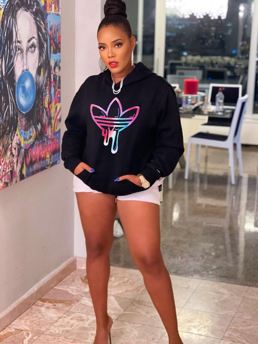 Plus Size Kangaroo Pocket Print Hoodie AR3085