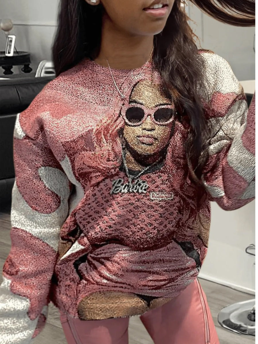 Plus Size Figure Print Loose Sweatshirt AR50112