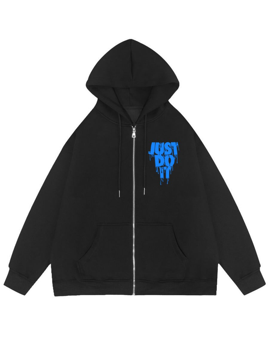 Plus Size Just Do It Letter Print Kangaroo Pocket Tracksuit Set AR507
