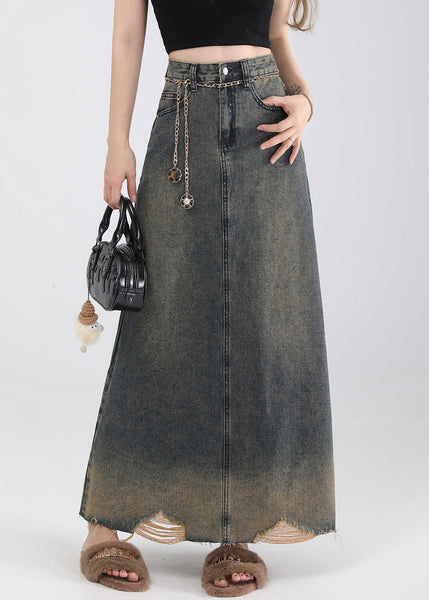 Vintage Blue Pockets High Waist Denim Skirt Summer EE016 shopify