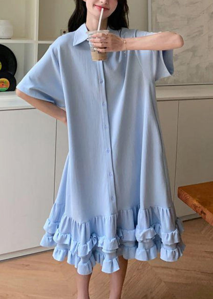 Collar Short Patchwork Dress Peter Maxi Ruffled Blue Women Pan FashionChic