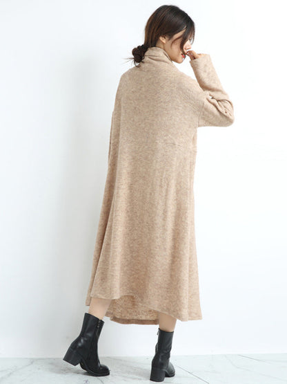 Casual Loose Cream Heaps Collar Pockets Long Sleeve Knit Dress AN1074 Genistyle Shop