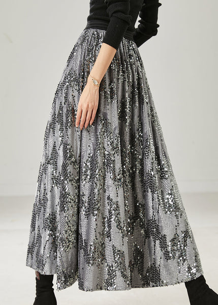French Grey Sequins Exra Large Hem Skirt Summer AZ1035 shopify
