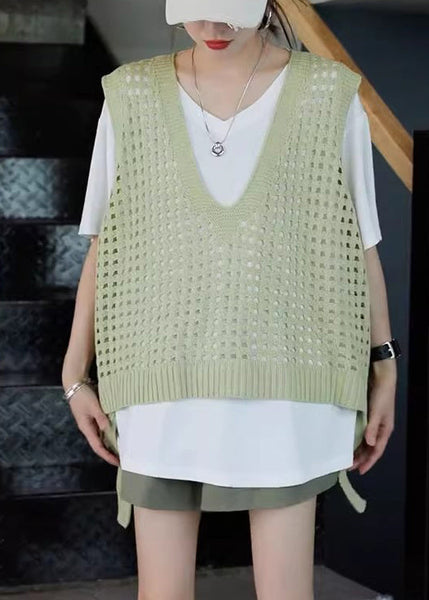 French Blue V Neck Hollow Out Knit Vest Summer QC035 shopify