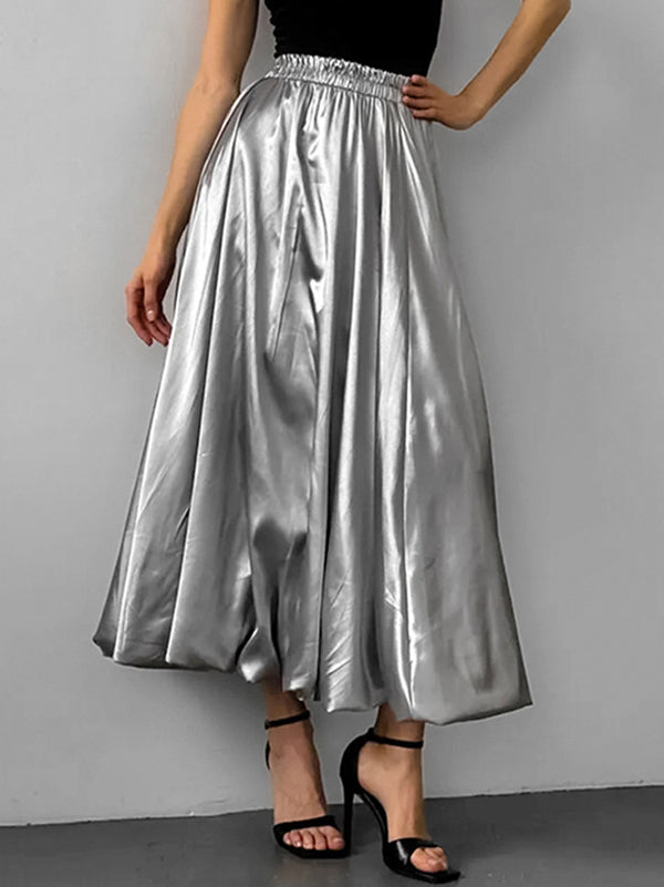 Chic Silver High Waisted Pleated A-Line Skirts WS011 shopify